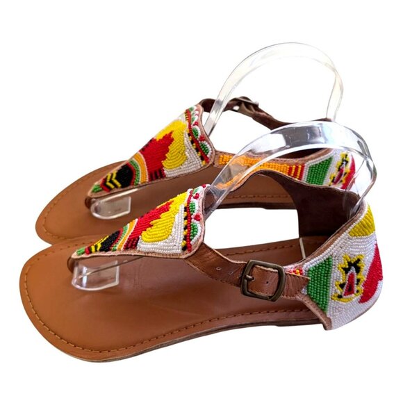 Matisse Navajo Beaded Leather Sandals Colorful Tribal Boho Womens Size 8 - Picture 2 of 9